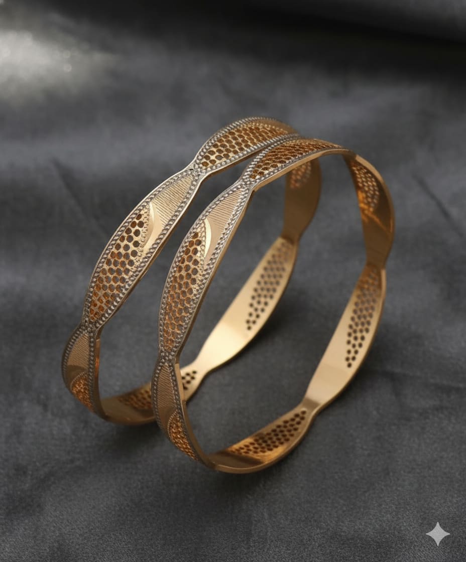 Two-Tone Gold Plated Fancy Daily Wear Bangle Set For Women