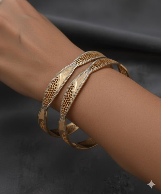 Two-Tone Gold Plated Fancy Daily Wear Bangle Set For Women