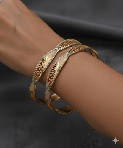 Two-Tone Gold Plated Fancy Daily Wear Bangle Set For Women