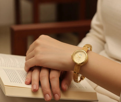 Gold Plated White Dial Adjustable Bracelet Watch For Women