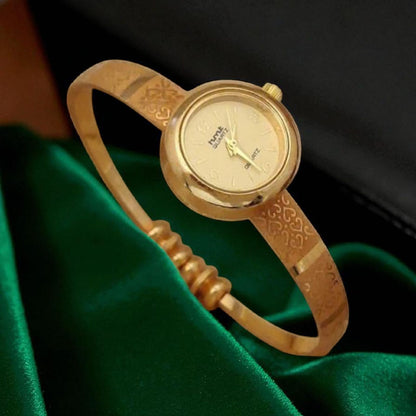 Gold Plated White Dial Adjustable Bracelet Watch For Women