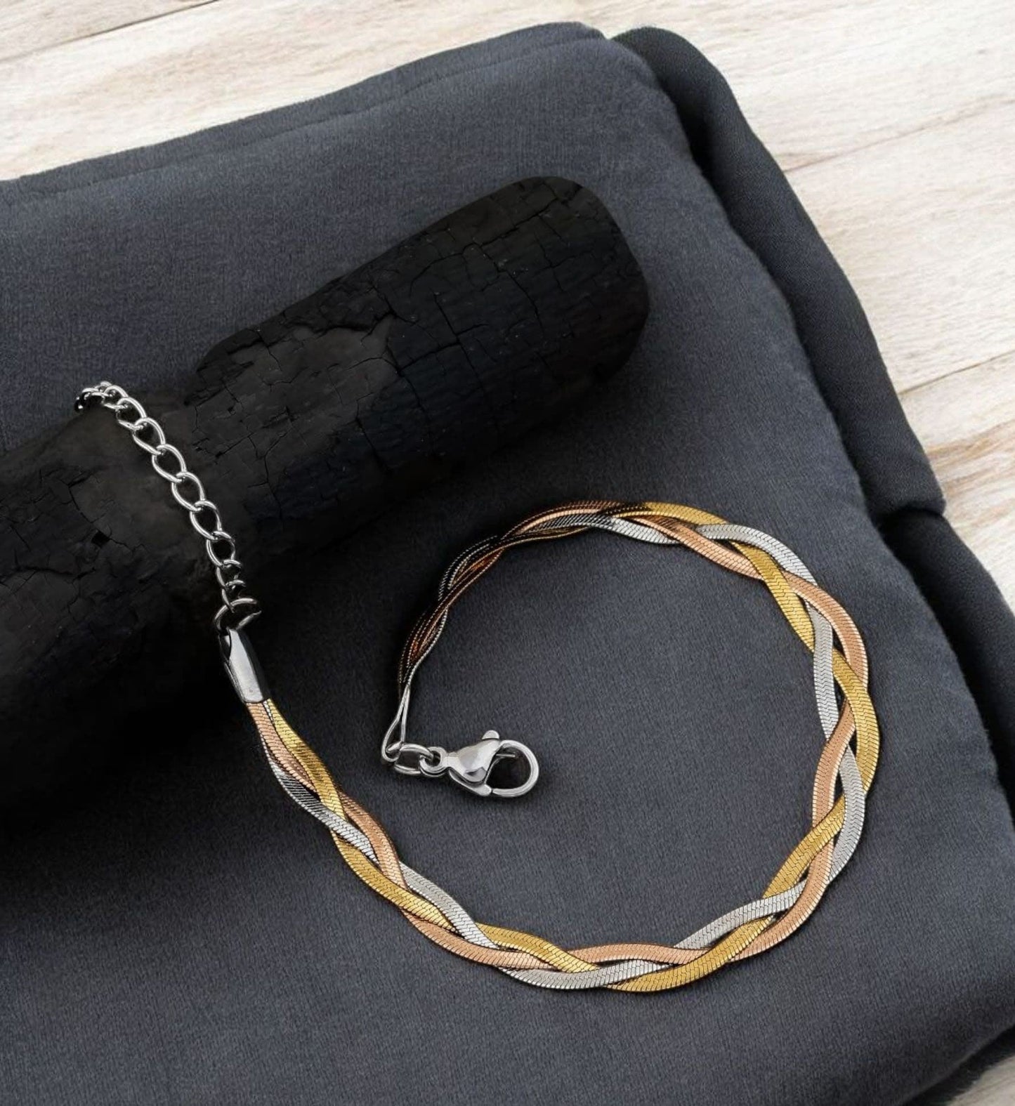 3 Tone Rose Gold ,Gold, Silver Plated Stainless Steel Western Wear Bracelet