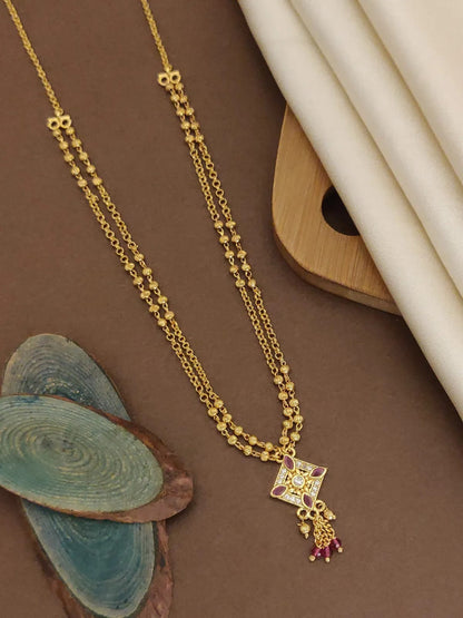 A Stunning High Gold Plated Ad Diamond Ruby Stone Fancy Square Chain