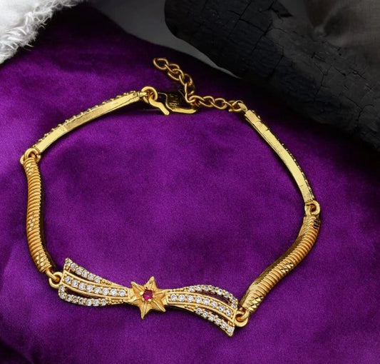 Micro Gold Plated Ad Diamond Studded Fancy Flower Bracelet