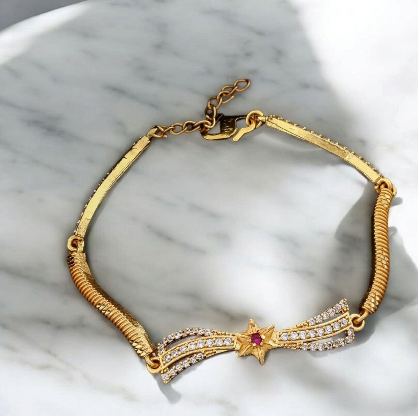 Micro Gold Plated Ad Diamond Studded Fancy Flower Bracelet