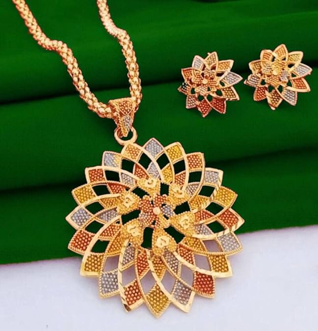 Multicoloured Designer High Gold Plated Pendent Chain With Beautiful Earrings