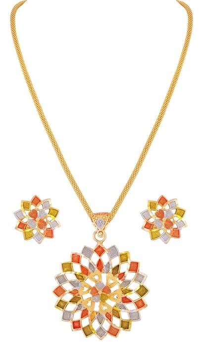 Multicoloured Designer High Gold Plated Pendent Chain With Beautiful Earrings