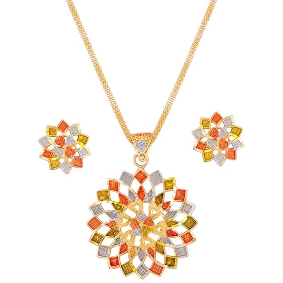 Multicoloured Designer High Gold Plated Pendent Chain With Beautiful Earrings