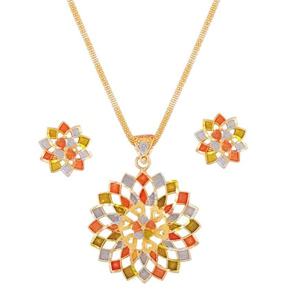 Multicoloured Designer High Gold Plated Pendent Chain With Beautiful Earrings