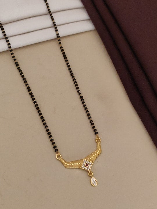 Forming Ad Diamond High Gold Plated Square Mangalsutra   3 Months Guarantee
