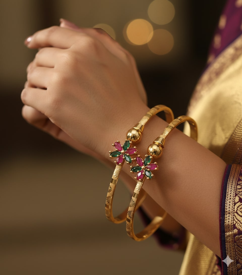 Micro Gold Plated Ad Diamond Studded Kempu Work Flower Adjustable Kadli Set