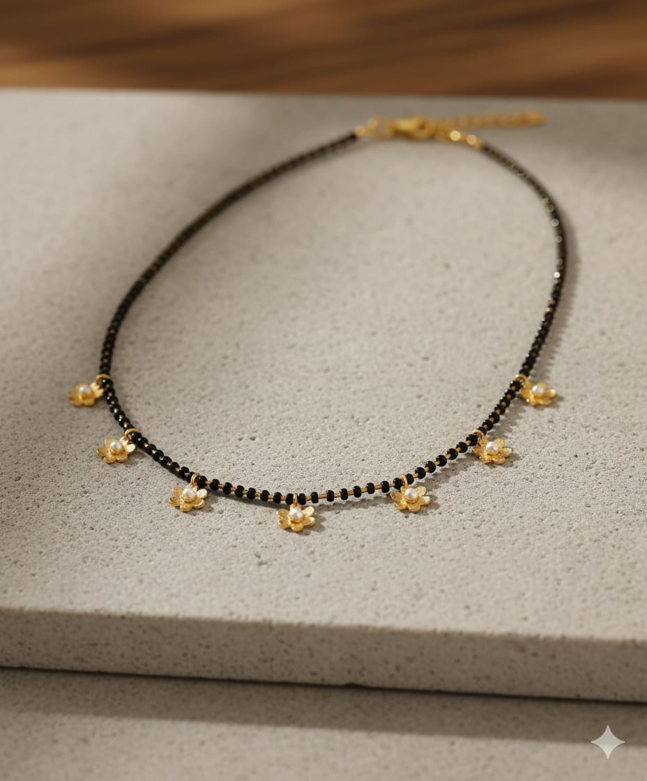 Stylish Gold Plated Floral Design Ad Diamond Mangalsutra For Women