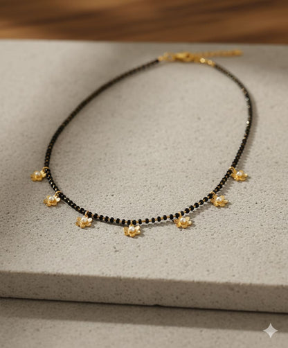 Stylish Gold Plated Floral Design Ad Diamond Mangalsutra For Women