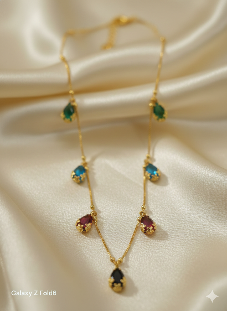 Elegant Multicolor Teardrop Stone Gold-Plated chain
