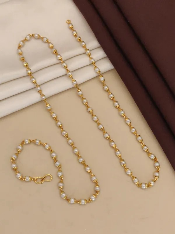Designer high gold plated pearl drop fancy long chain