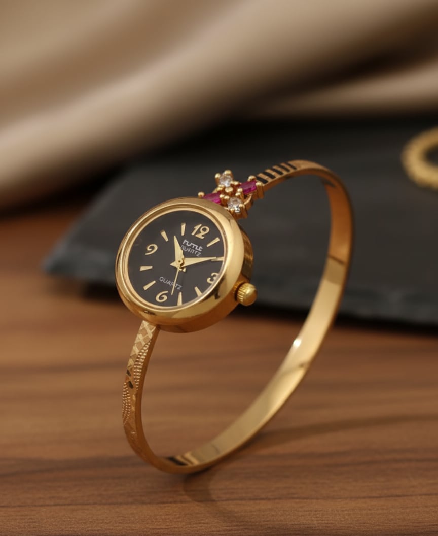 High Gold Plated Ruby Stone Adjustable Watch For Women