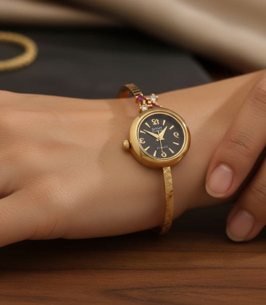 High Gold Plated Ruby Stone Adjustable Watch For Women