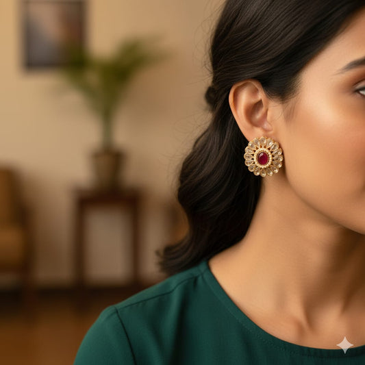 Gold Plated Ad Stud Earrings Combo With Multi-Color Stones – Changeable Earrings For Women