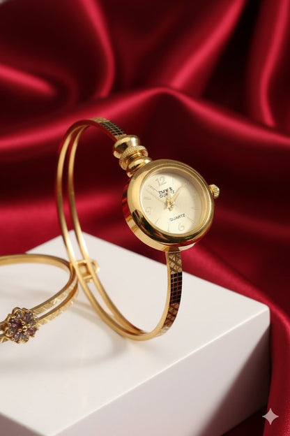 Elegant Brass Women’S Adjustable Watch With Floral Back Detailing