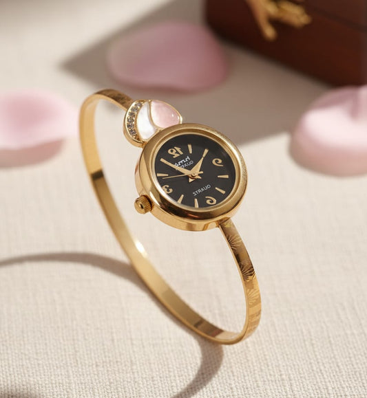 High Gold Plated Ad Diamond Heart Design Adjustable Watch For Women