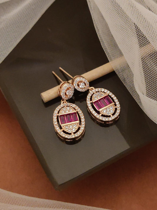desigener rose gold plated ad diamond studed fancy ovel earring