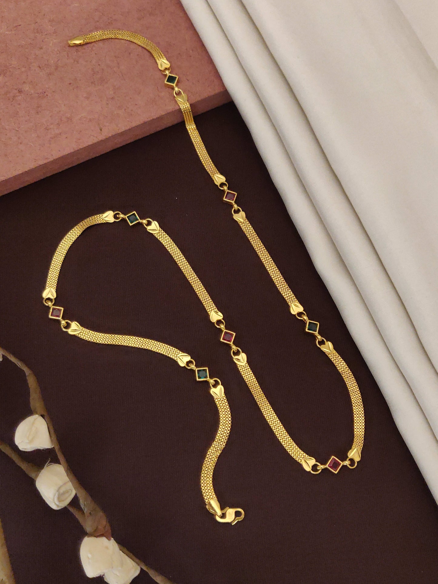 Micro Gold Plated Kemp Stone Fancy Square Chain For Women