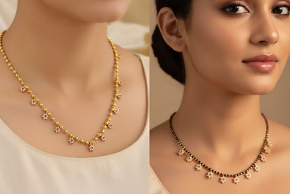 Gold Plated Ad Diamond Fancy Chain And Mangalsutra Combo