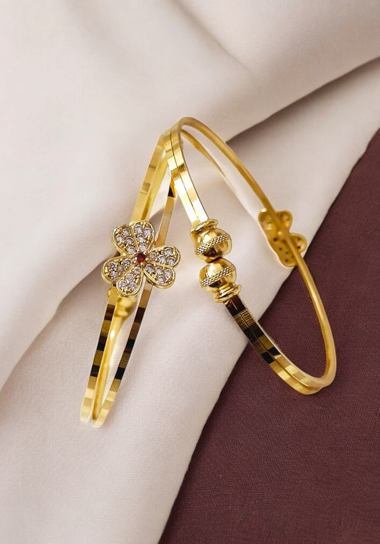 designer high gold pated ad diamond studed fancy flower kadli