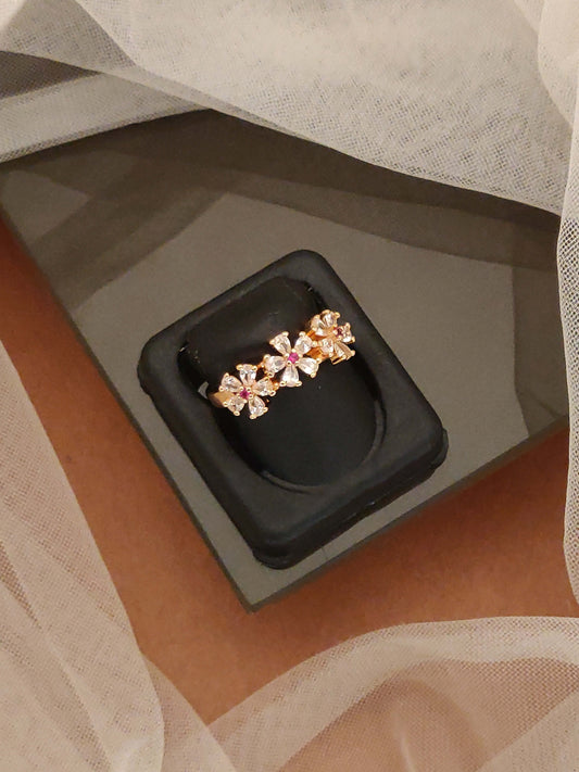 Designer Rose Gold Plated AD Diamond Studded Fancy Adjustable Flower Ring for Women
