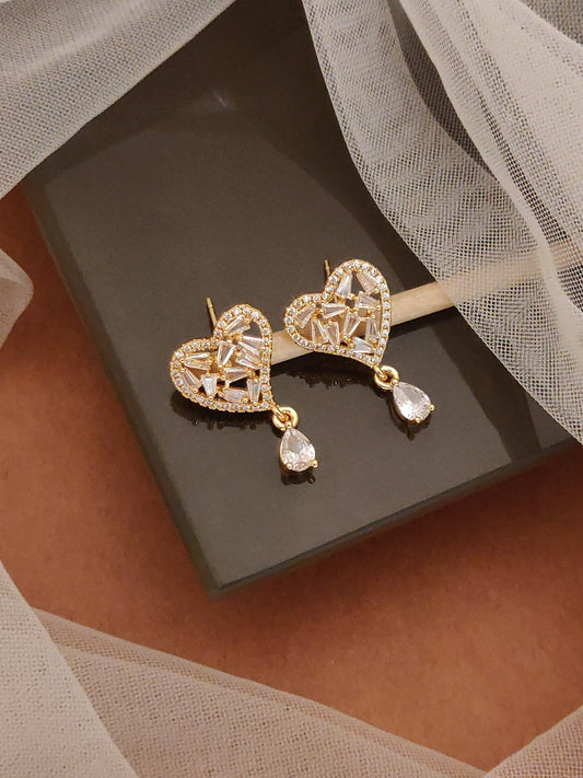 designer rose gold plated ad diamond studed fancy heart earrig