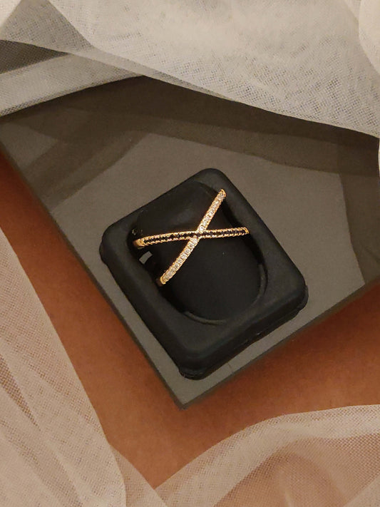 Rose Gold Plated AD Diamond Studded Fancy Adjustable Broad Ring for Women
