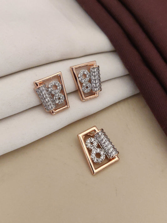 designer rose gold plated silver stone fancy pendent set with earring