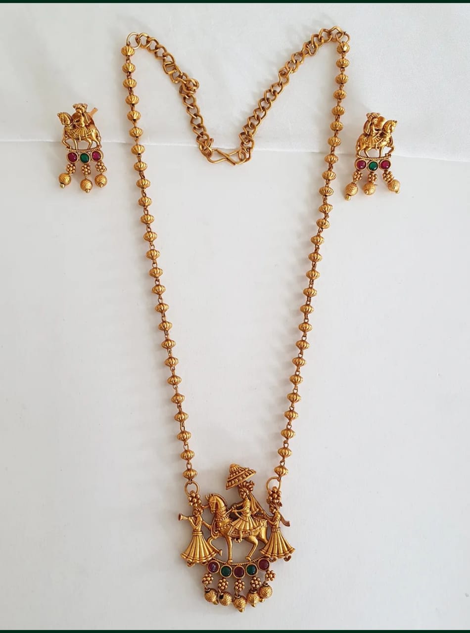 High Gold Plated Kemp Stone Studded Antique Barat Necklace for Women