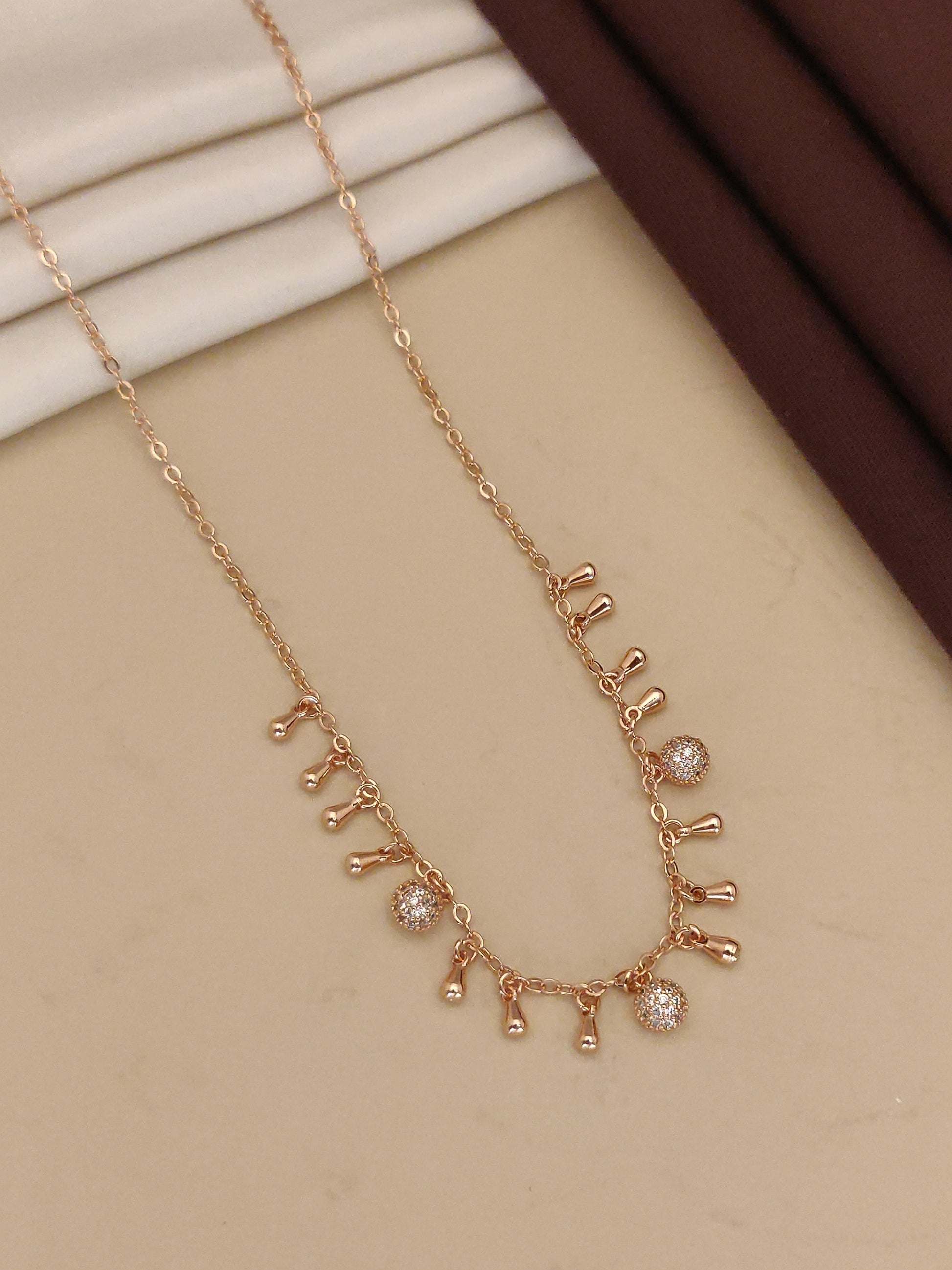 desiner rose gold plated ad diamond studded fancy ball chain