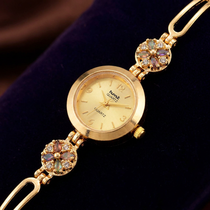 Designer Floral Stone Gold Plated Fancy Watch for Girls & Women