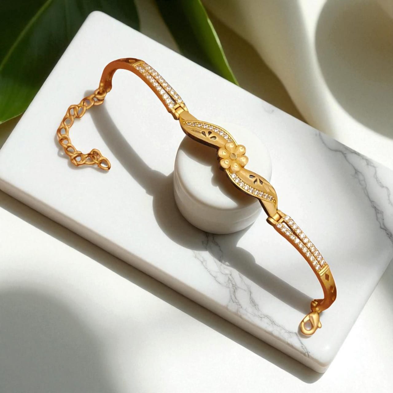 Gold Plated Ad Diamond Studded Fancy Forming Bracelet