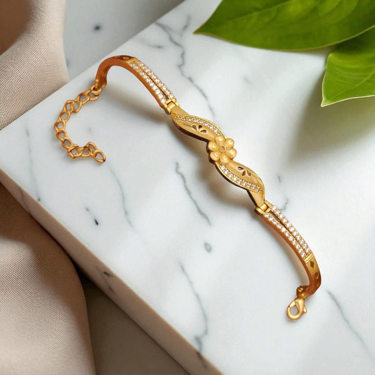 Gold Plated Ad Diamond Studded Fancy Forming Bracelet