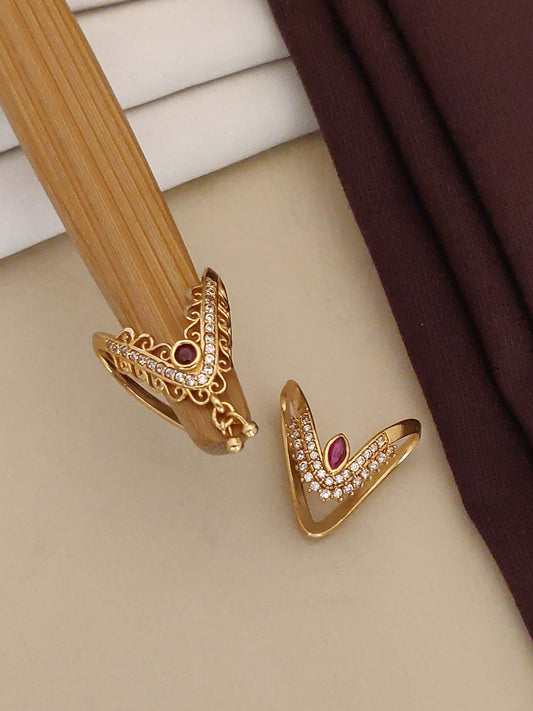 gold plated ad diamond studed fancy 2 pcs ring