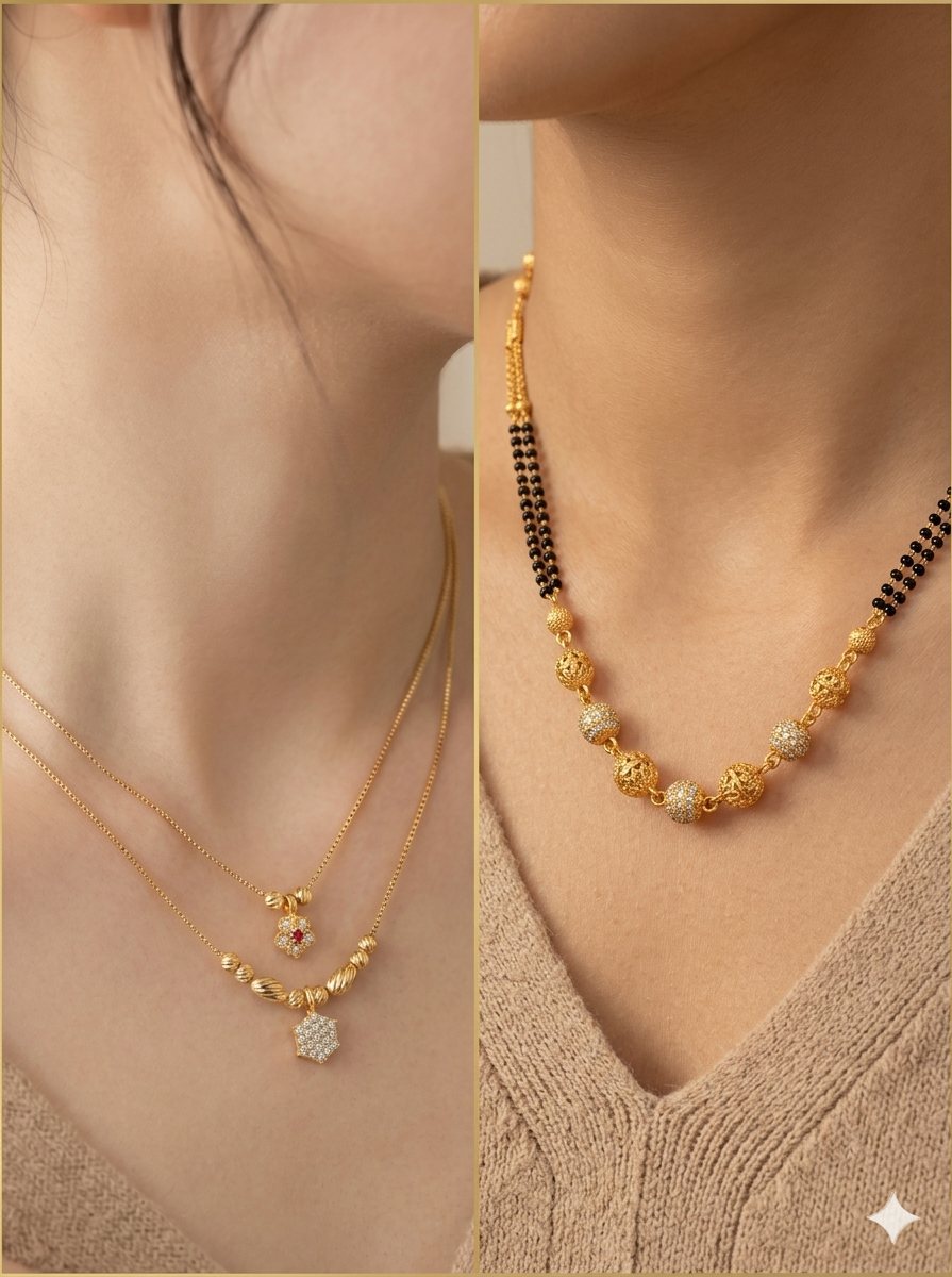 gold plated ad diamond studed fancy ball magalsutra with diamond 18 iches chain combo