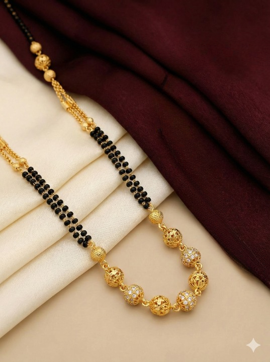gold plated ad diamond studed fancy ball magalsutra with diamond 18 iches chain combo