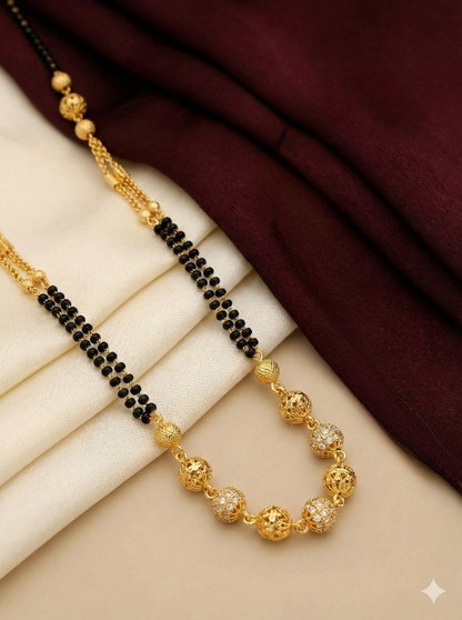 gold plated ad diamond studed fancy ball magalsutra with diamond 18 iches chain combo