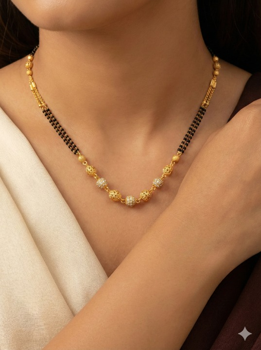 gold plated ad diamond studed fancy ball magalsutra with diamond 18 iches chain combo