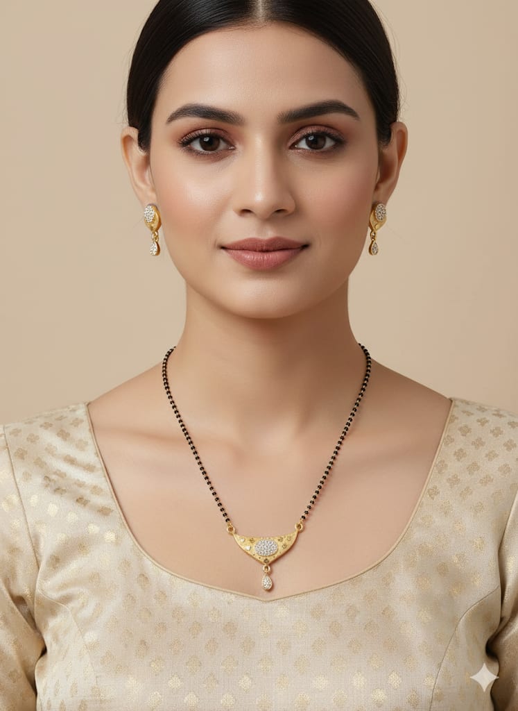 Gold Plated Ad Diamond Studded Forming Mangalsutra With Earrings