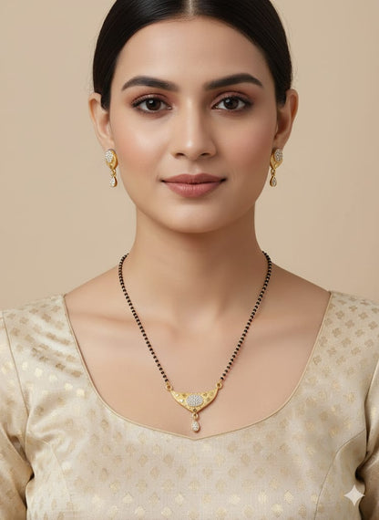 Gold Plated Ad Diamond Studded Forming Mangalsutra With Earrings