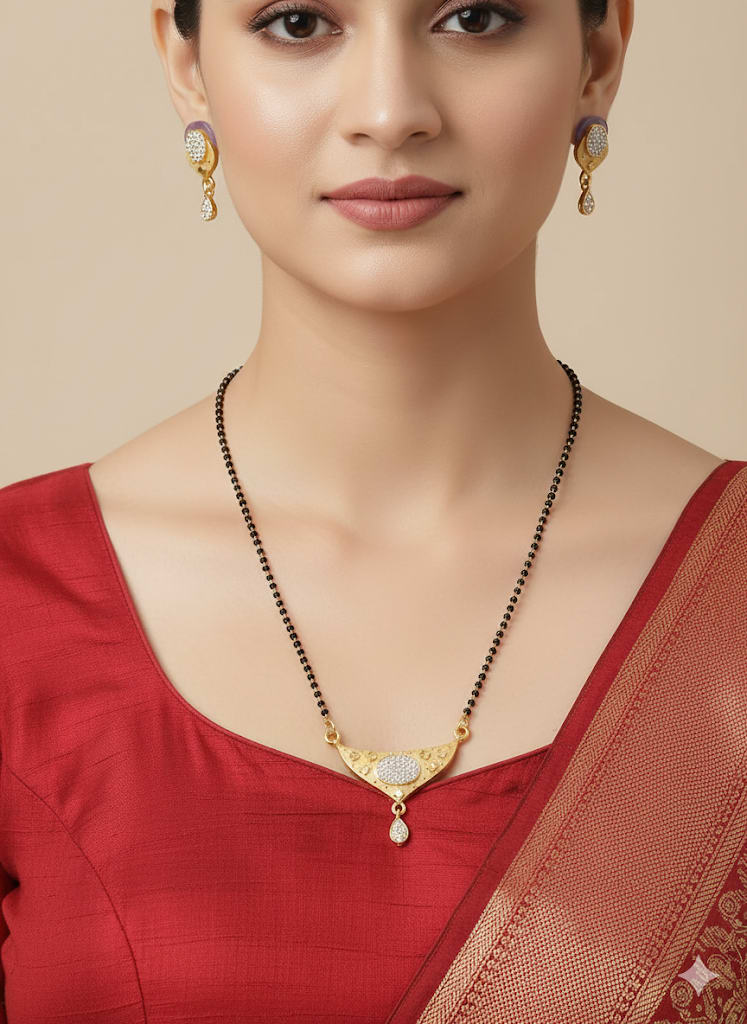 Gold Plated Ad Diamond Studded Forming Mangalsutra With Earrings