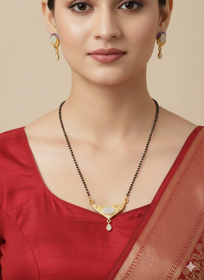 Gold Plated Ad Diamond Studded Forming Mangalsutra With Earrings