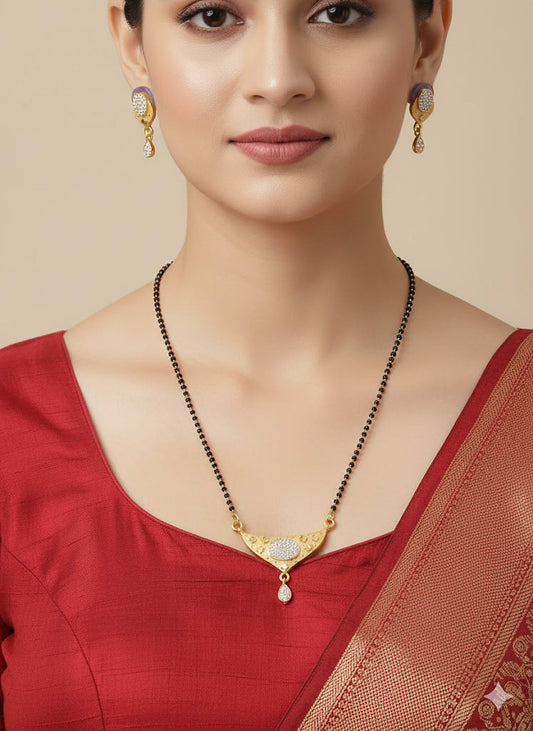 Gold Plated Ad Diamond Studded Forming Mangalsutra With Earrings