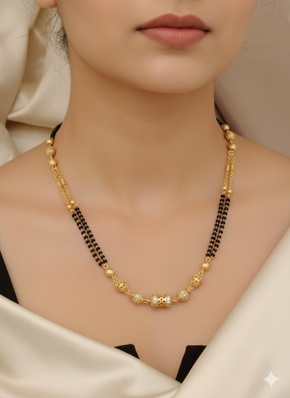 gold plated daily wear ad diamod mangalsutra with ball chain combo