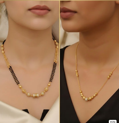 gold plated daily wear ad diamod mangalsutra with ball chain combo