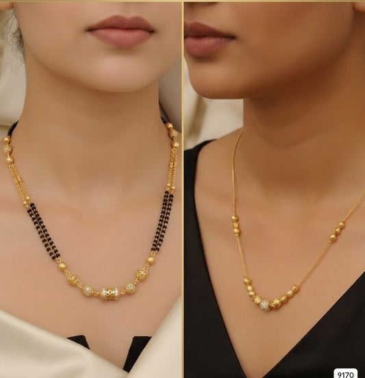 gold plated daily wear ad diamod mangalsutra with ball chain combo